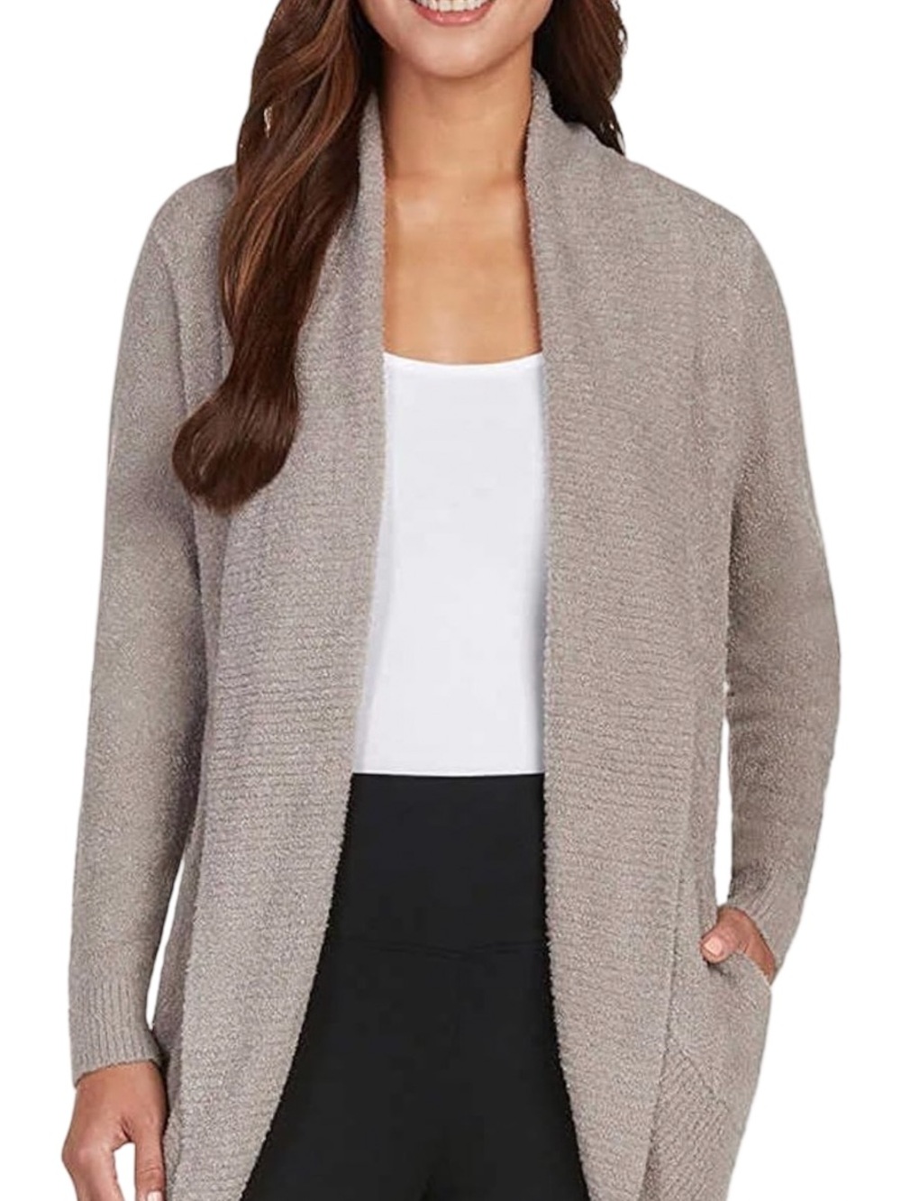 Max & Mia | Women’s Cozy Open-Front Taupe Cardigan Sweater | L